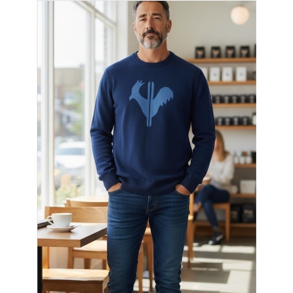 Rossignol Classic Round Neck Merino Wool Sweater Men's 2XL Blue Quiet Luxury
